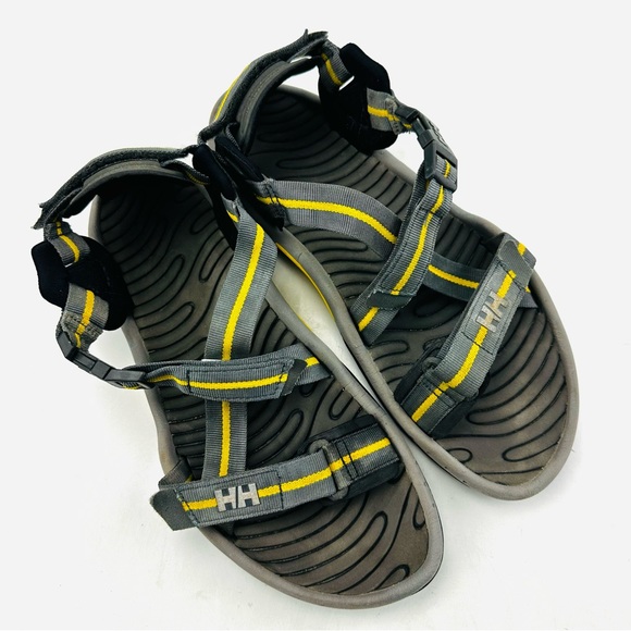 Helly Hansen The Huk Sandals Criss Cross Nylon Hook Loop Adjustable Black Yellow - Picture 10 of 10